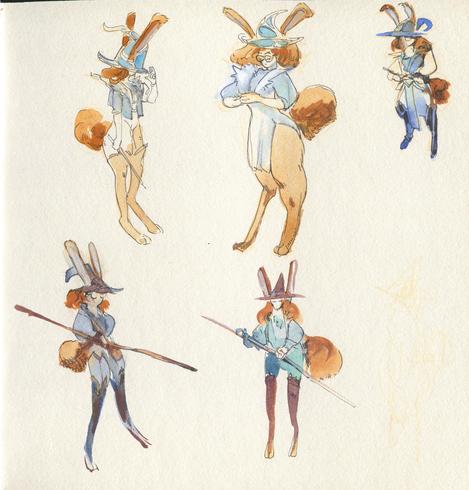 watercolor sketches of a magician bunny girl