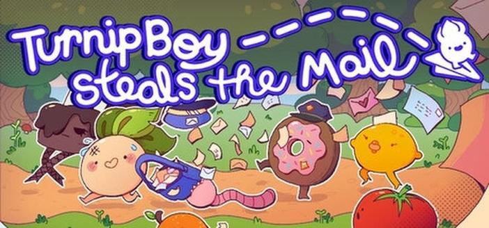 Steam store header image for a game called Turnip Boy Steals the Mail