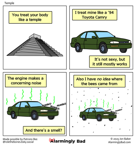 Alarmingly Bad comic about how my body is like a ‘94 Camry