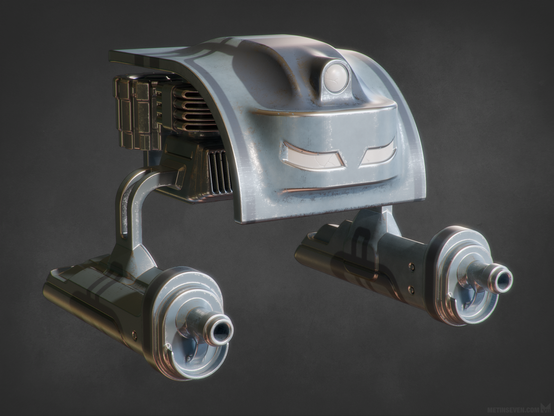 Rendering of a 3D sci-fi war drone concept model.