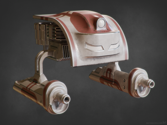 Rendering of a 3D sci-fi war drone concept model.