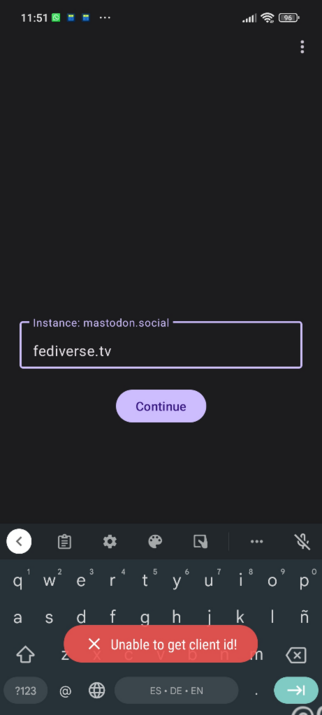Fedilab log in issue "unable to get client ID" when using peertube instance 