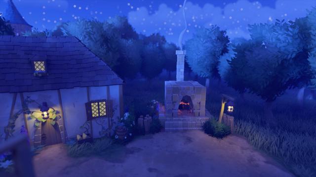 Es de noche, junto a una choza medieval de una altura hay un horno comunal, una rústica y austera edificación de piedra, de forma cúbica, con un arco en su parte frontal que deja ver una luz rojiza en su interior, que representa las llamas. En su parte posterior hay una chimenea. A su alrededor hay varios troncos de madera que usar como leña.