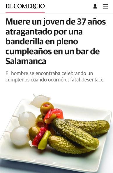 Muere un joven de 37 años atragantado por una banderillas en pleno cumpleaños en un bar de Salamanca