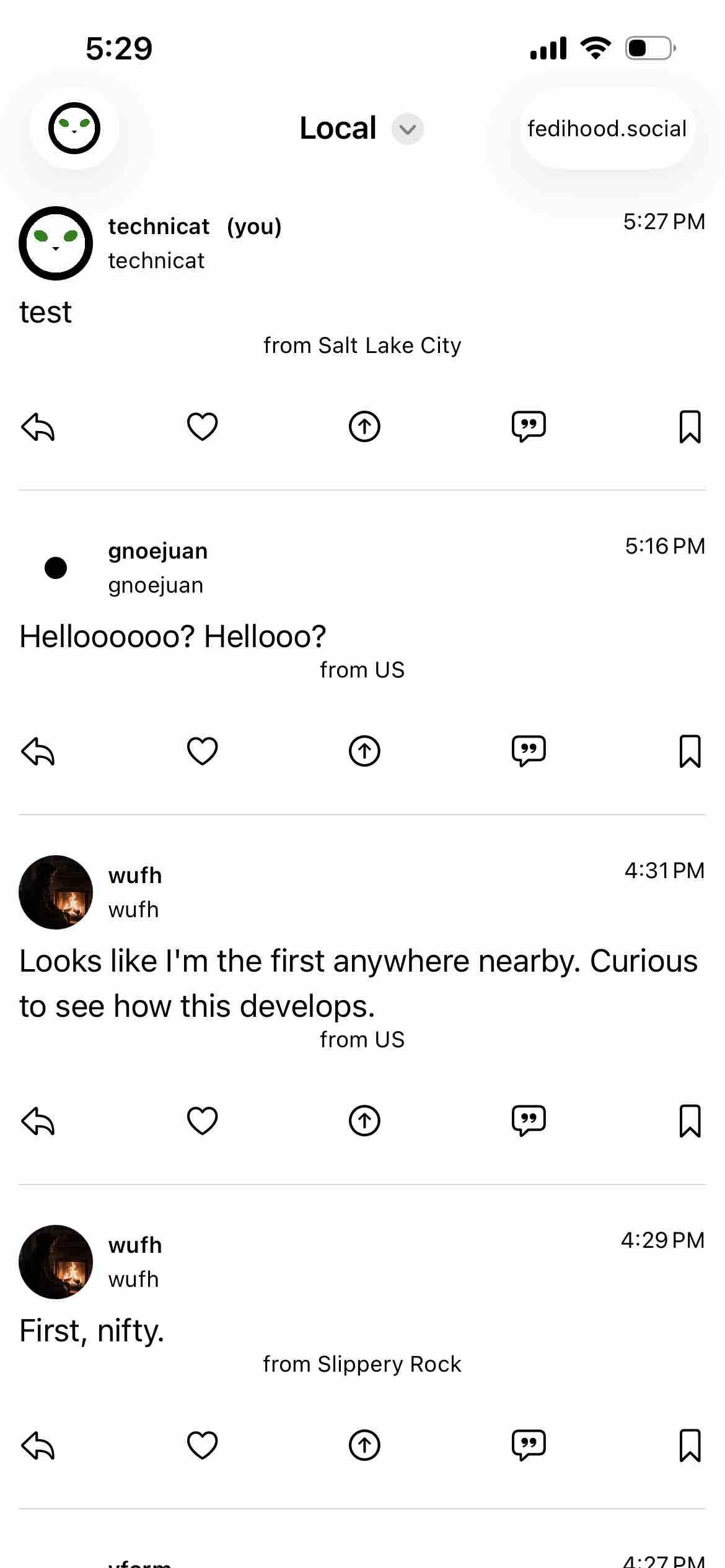 local feed listing posts with location info