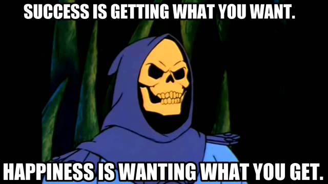 SUCCESS IS GETTING WHAT YOU WANT. HAPPINESS IS WANTING WHAT YOU GET.