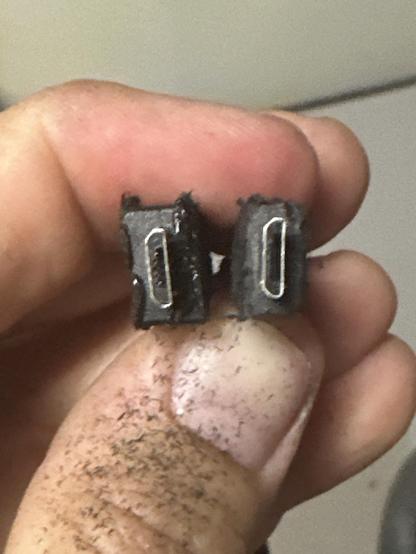 The same two connectors, one having now been shaved down.