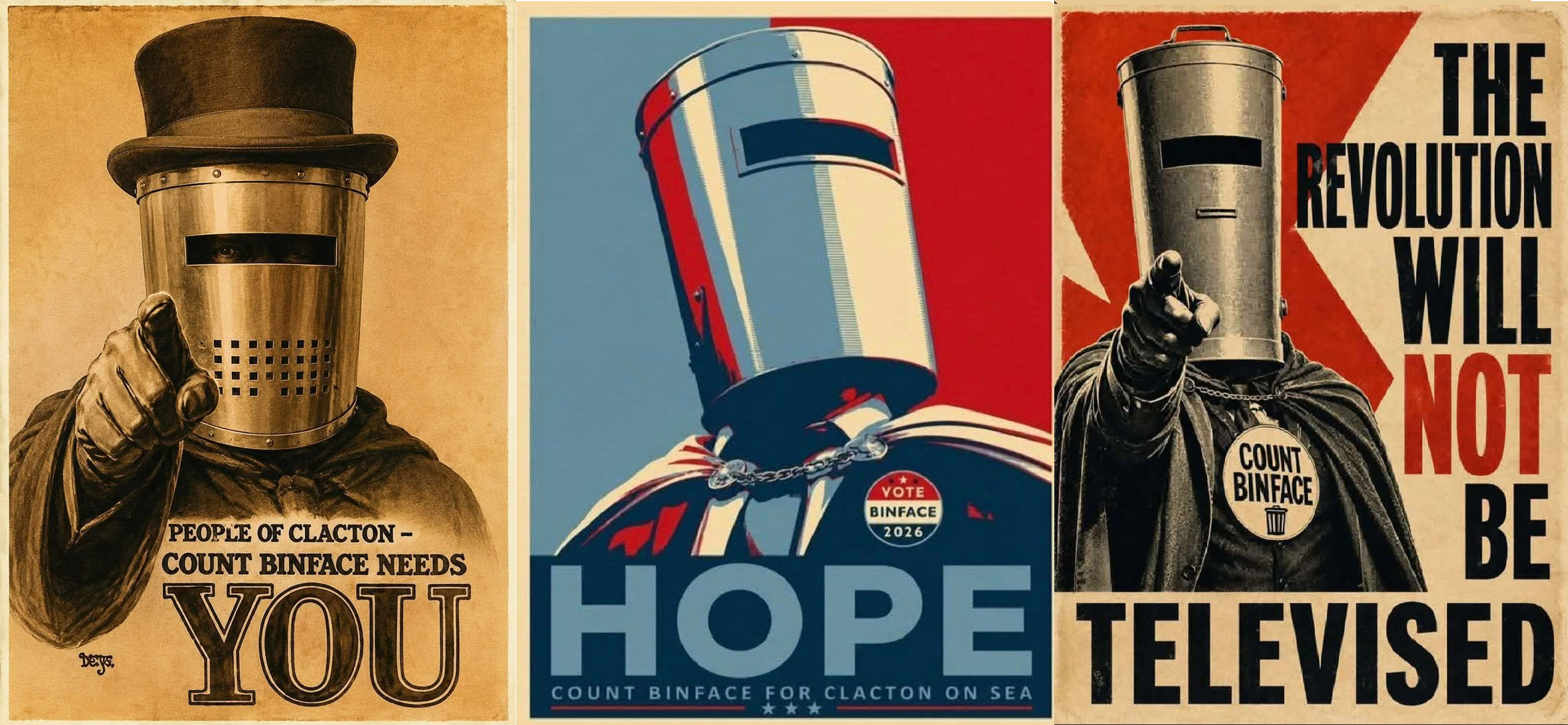 Three campaign posters for Count Binface