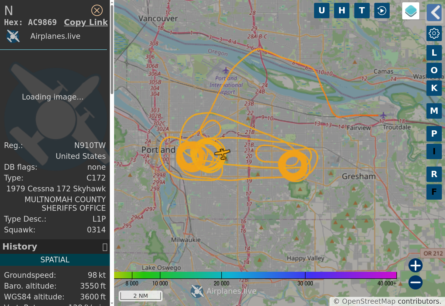a bot-generated map of Portland Oregon, showing a flight track