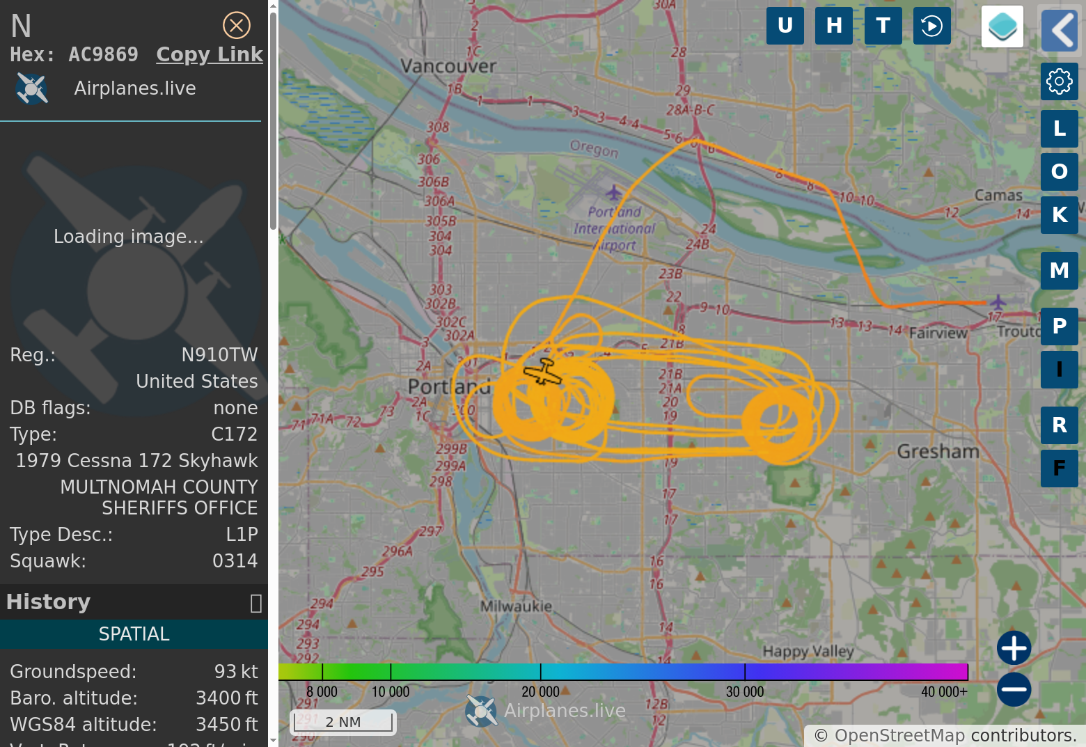 a bot-generated map of Portland Oregon, showing a flight track