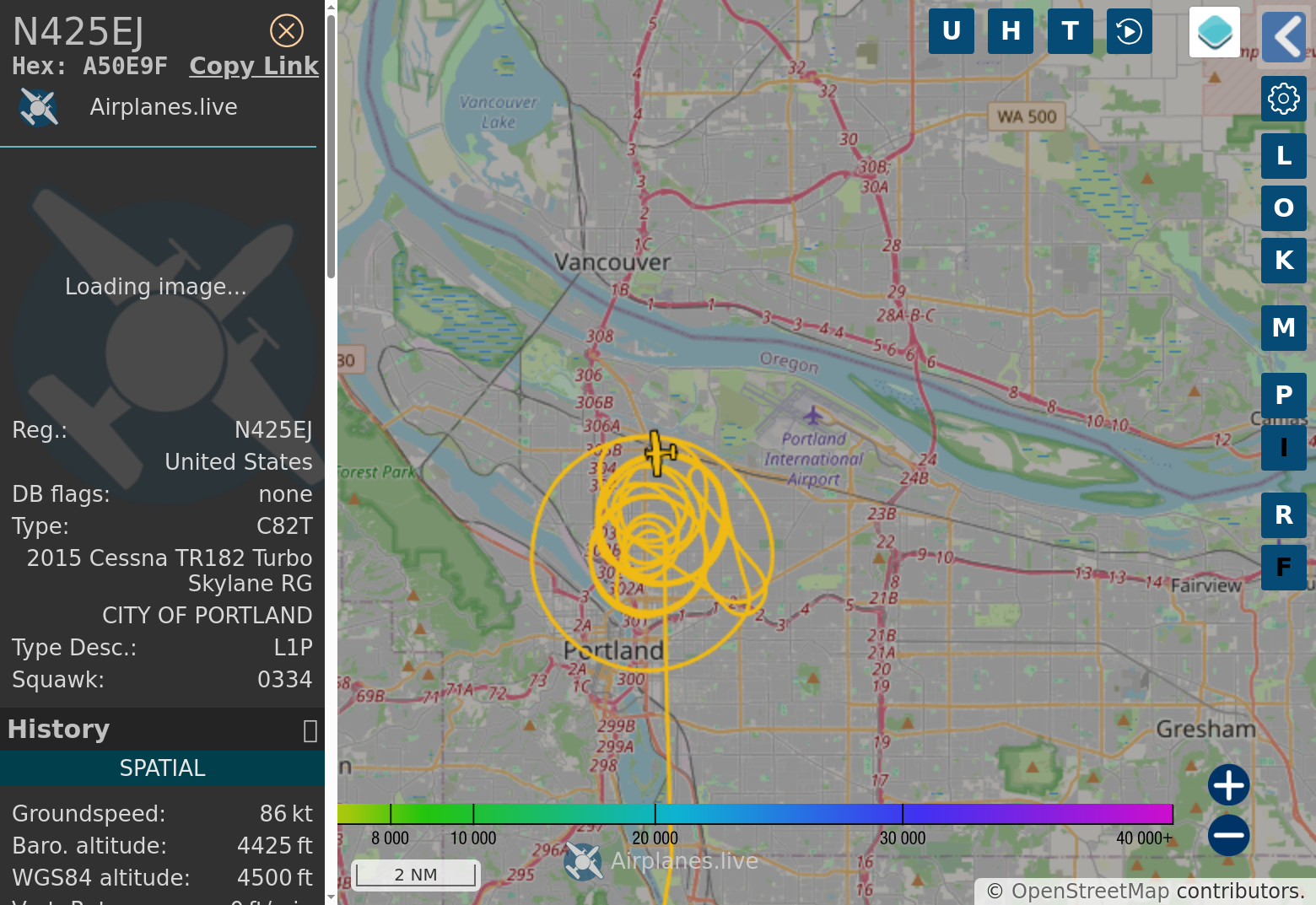 a bot-generated map of Portland Oregon, showing a flight track