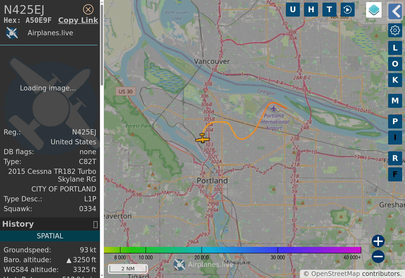 a bot-generated map of Portland Oregon, showing a flight track