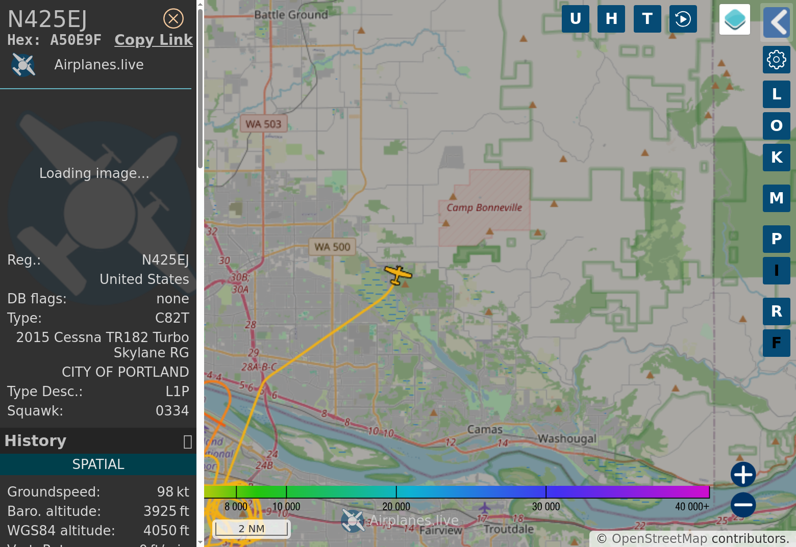 a bot-generated map of Portland Oregon, showing a flight track