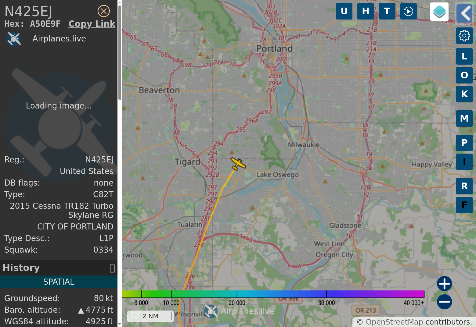 a bot-generated map of Portland Oregon, showing a flight track