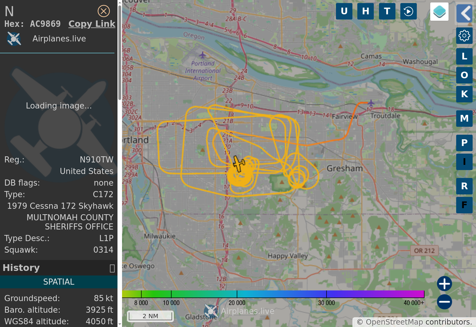 a bot-generated map of Portland Oregon, showing a flight track