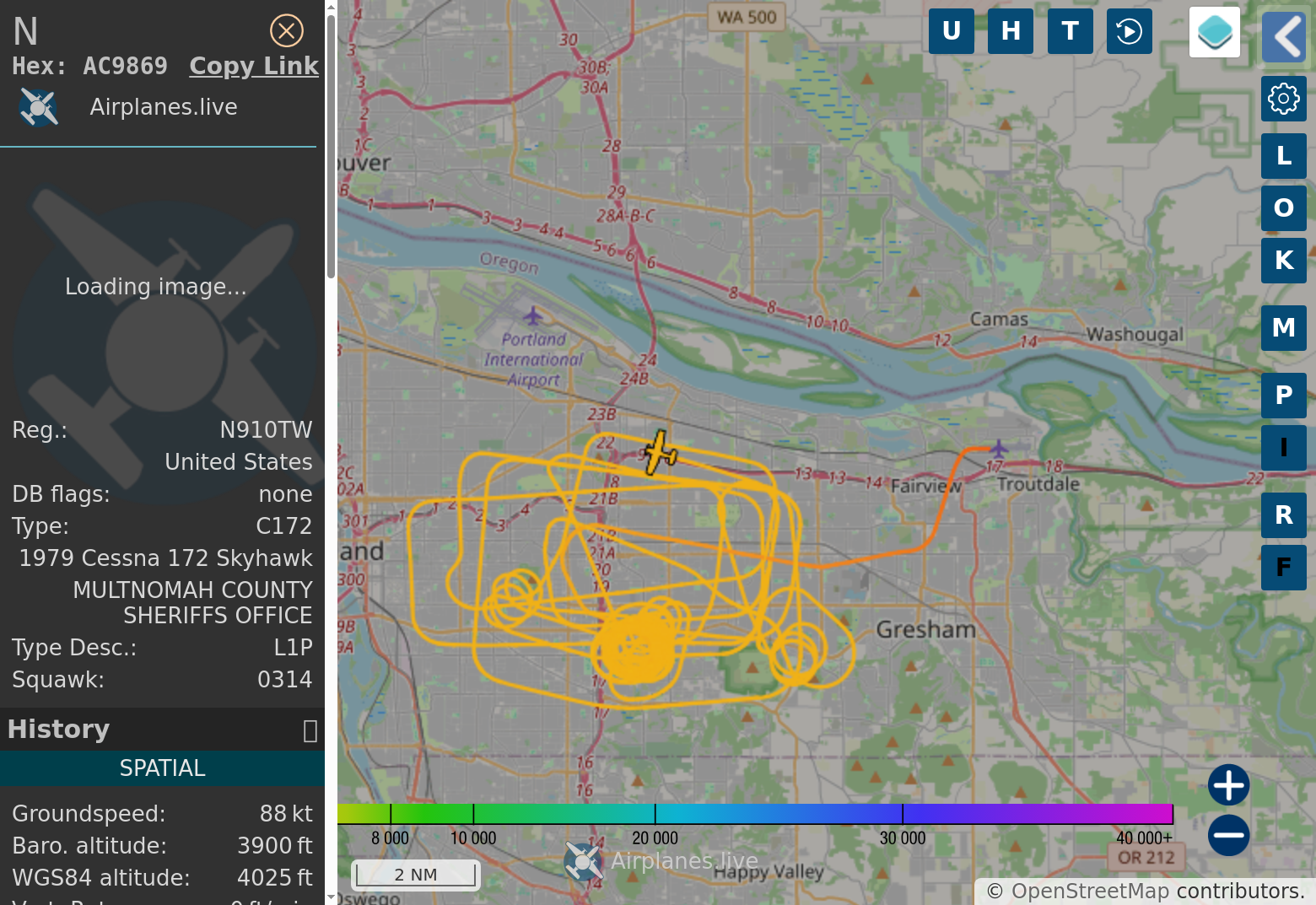 a bot-generated map of Portland Oregon, showing a flight track