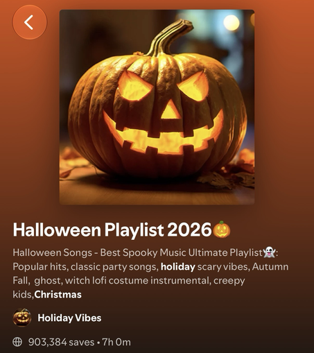 A screenshot of the Spotify Halloween 2026 playlist, where the description is tagged "Christmas" A screenshot of the Spotify Halloween 2026 playlist, where the description is tagged "Christmas"