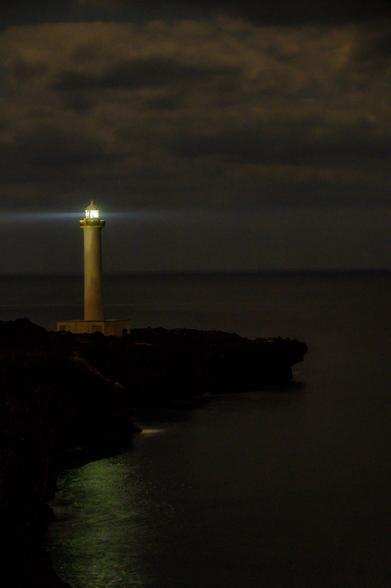 Cape Zanpa Lighthouse at night