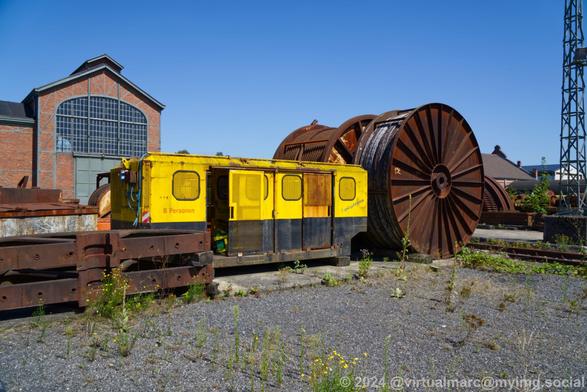 A photo of a mine railway wagon outside the machine hall.