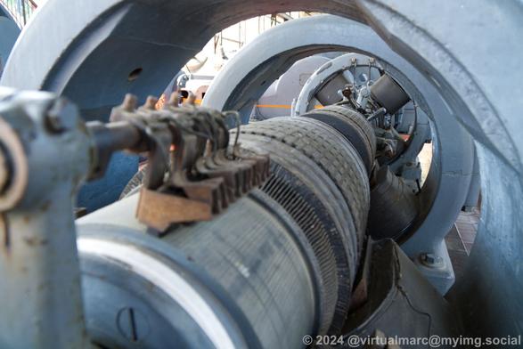 A detail photo of the inside of a generator inside the machine hall.
