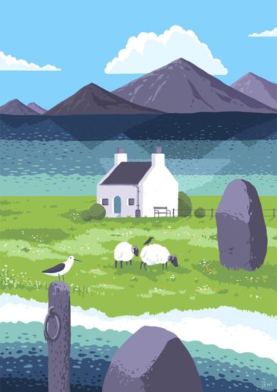 Variant of the previous illustration but the door is now on the long side of the house, before it was somehow going through the chimney.