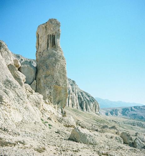 Rock formations with a large mace-like rock