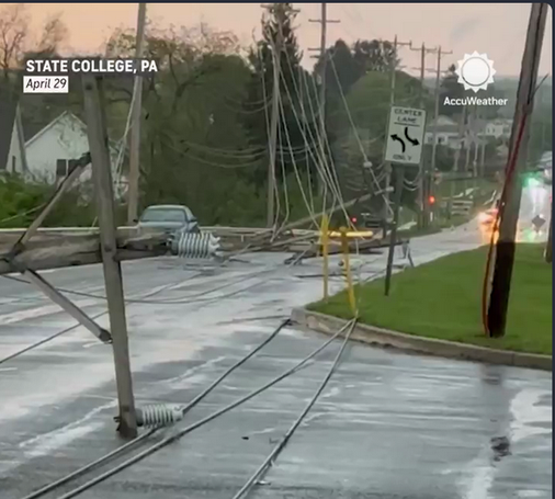 Power lines down, cars stranded in State College, PA