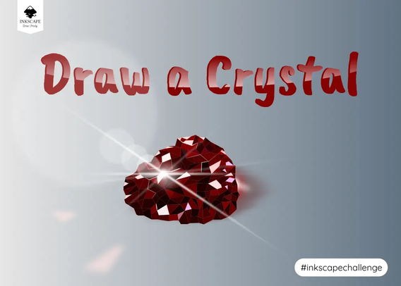 A red crystal conglomerate on a light grey background, text 'Draw a Crystal'