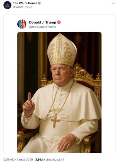 Social media post published by Trump showing an AI-generated image of him dressed like a pope.