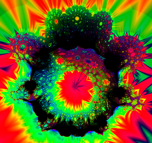 Rainbow colored detailed fractal "ring" with a lot of star like patterns.