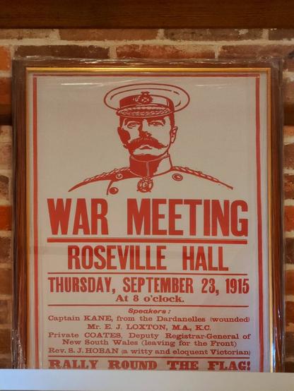 World War 1 army recruitment poster, featuring Lord Kitchener. It reads: "WAR MEETING: Roseville Hall. Thursday September 23, 1915"