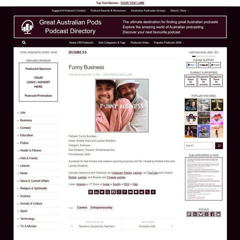 Funny Business
Screenshot of the podcast listing on the Great Australian Pods website