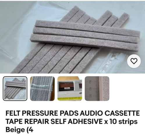 Image of self adhesive felt pressure pads for cassette tapes. They are in strips.