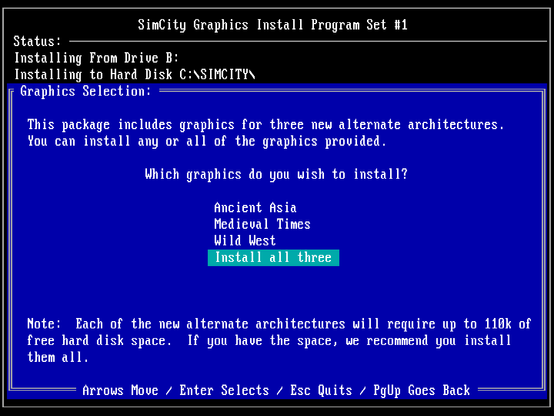 SimCity Graphics Install Program Set #1, Graphics Selection Screen