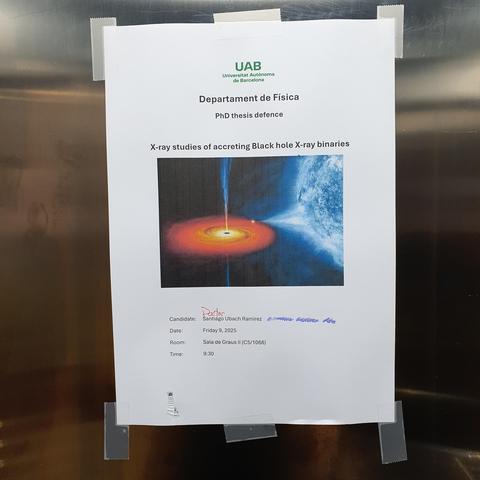 The announcement of a PhD defence with the word "doctor" added in red pen on it.