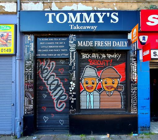 A shop front decorated based on a theme from the Glaswegian comedy programme Still Game.