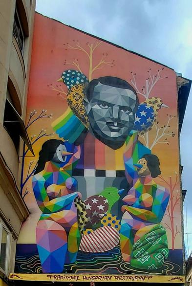 Mural by Okuda in Budapest (Hungary) dedicated to Ángel Sanz-Briz, a Spanish diplomat and humanitarian
