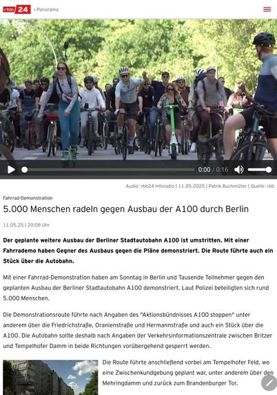 5000 Menschen radeln gegen Ausbau der A100 durch Berlin, der Ausbau der Berliner stadtautobahn ist umstritten