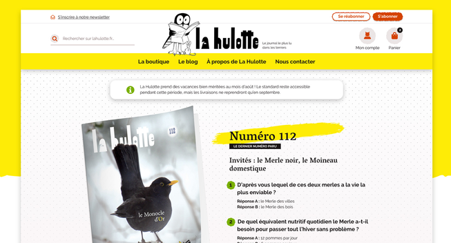 Le web design de la page d’accueil du nouveau site de La Hulotte.