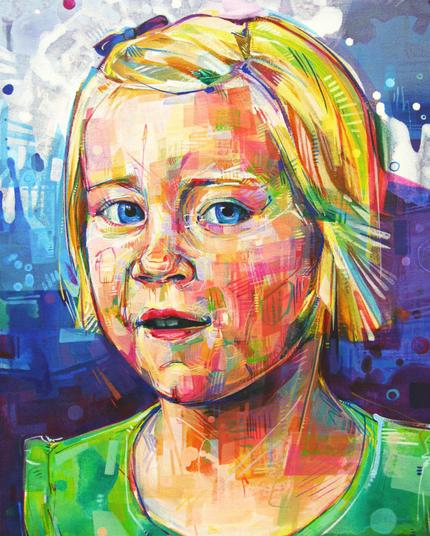 painted portrait of a young blond child