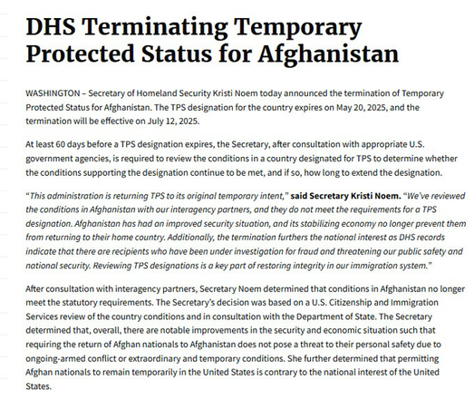DHS Terminating Temporary Protected Status for Afghanistan