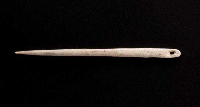 A sewing needle made from animal bone