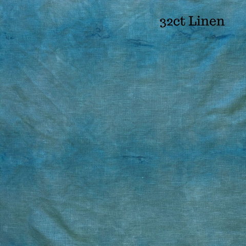 Linen fabric with a rich blue with darker blue waves