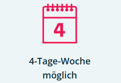 Text: 4-Tage-Woche möglich,
Kalendersymbol mit der Zahl 4