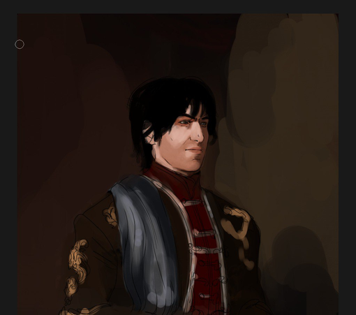 Rough sketch of a human man with dark hair against an isolated brown background. Maybe it is evil David Bowie. We will never know.