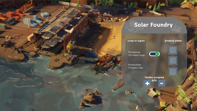 UI mockup for a management and crafting game.