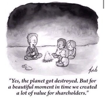 A taller person speaks to three children at the campfire. "Yes, the planet got destroyed. But for a beautiful moment in time we created a lot of Valletta for shareholder."