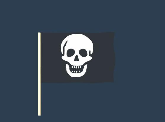 A randomly generated pirate flag. Elements of the flag may include skeletons, skulls, pirates, crossed bones, hourglasses, hearts, and swords.