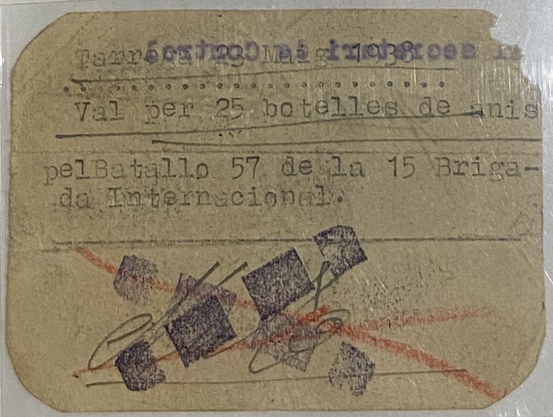 Small scrap of paper, typed and stamped, in Catalan, as per main text