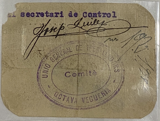 The reverse, with a UGT stamp and signatures